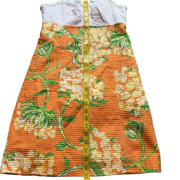 Lilly Pulitzer Bowen Strapless Dress Sz 0 Beaded Orange White Floral Cotton - Picture 13 of 16